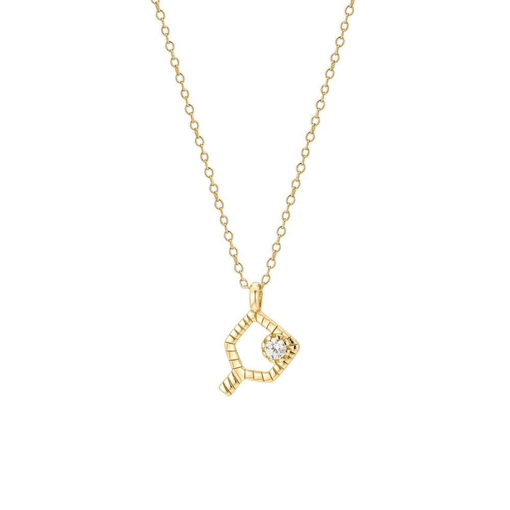 Sterling Silver CZ Pickleball Racket Pendant Necklace w/18K Gold Plating:P17
